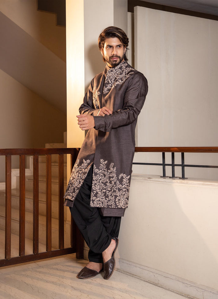 Charcoal Grey Long Jacket – Darshika Menswear