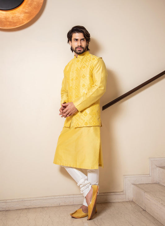 lemon-yellow-mirror-jacket-with-kurta-set