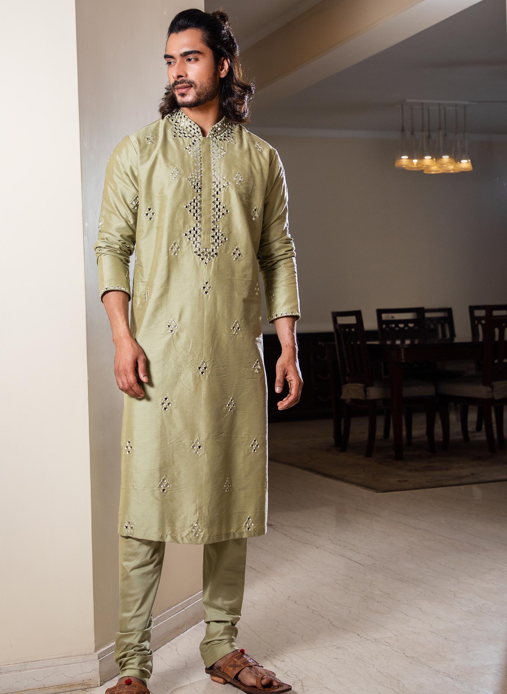 Mehendi Green Mirror Work Kurta Set