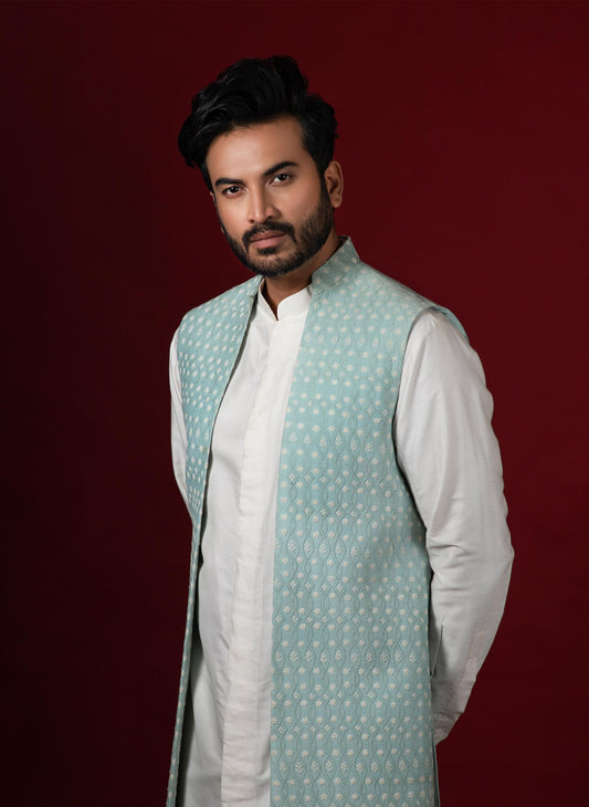 off-white-kurta-with-aqua-long-jacket