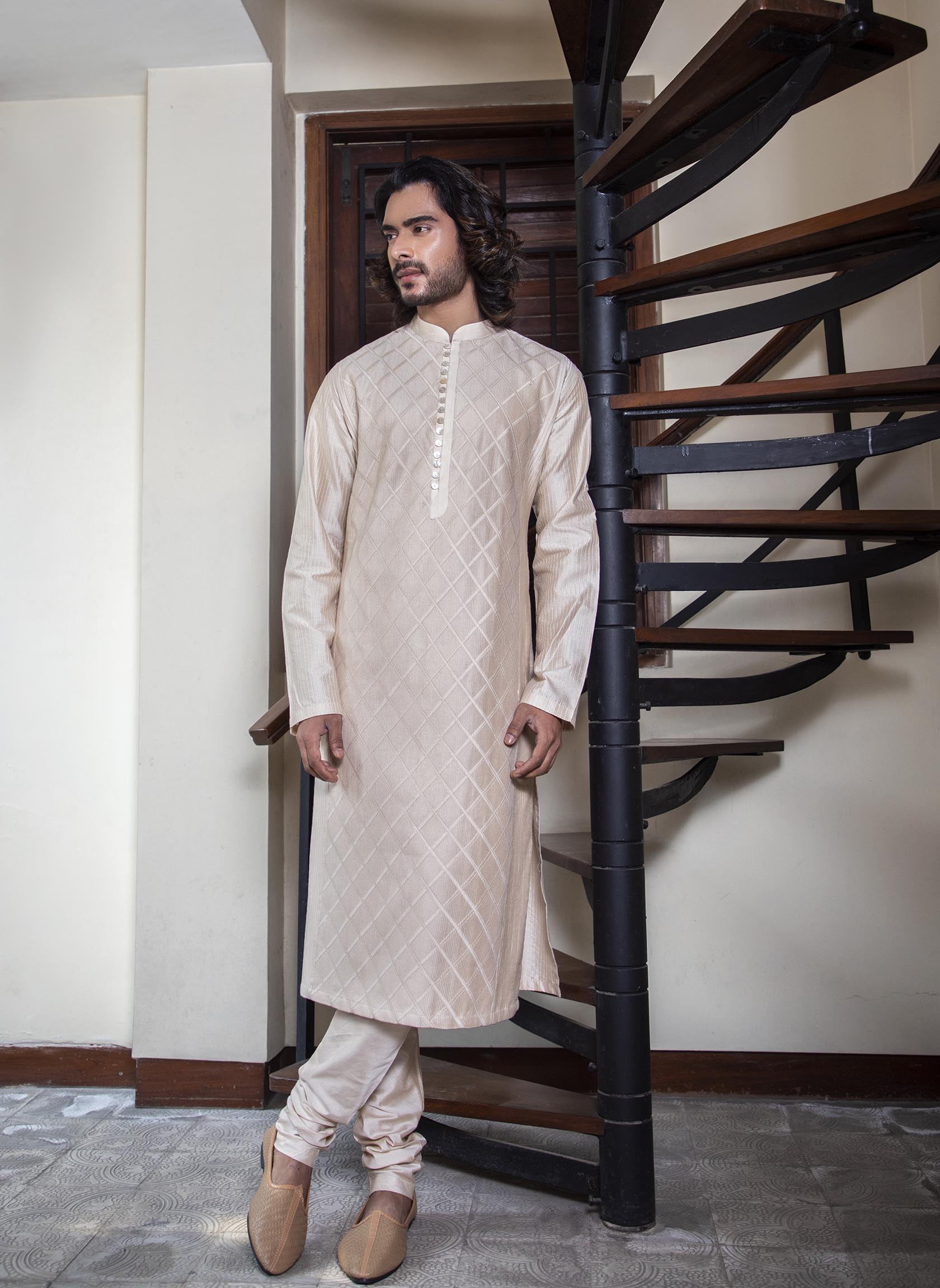 Pearl White Pintuck Kurta Set