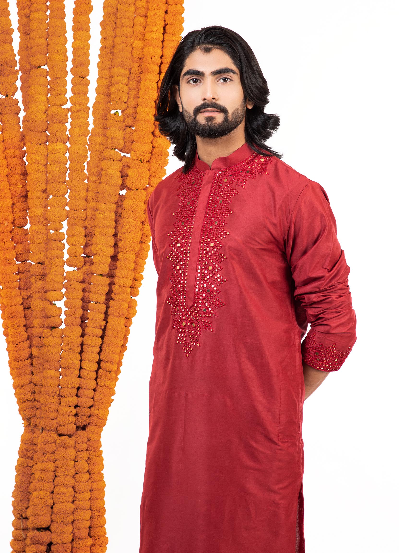 red-mirror-kurta-set