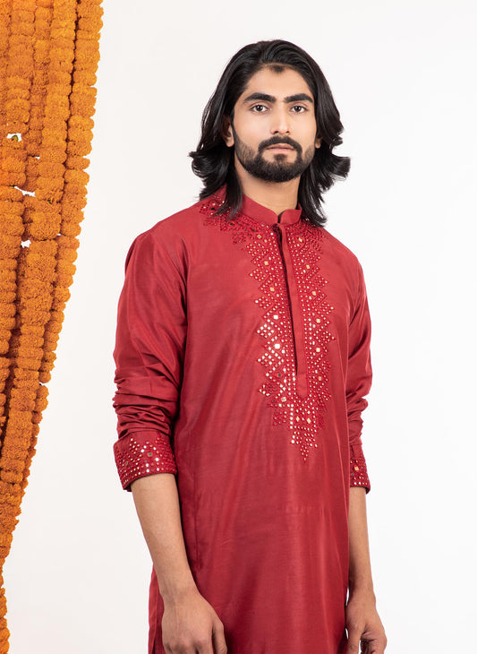 red-mirror-kurta-set