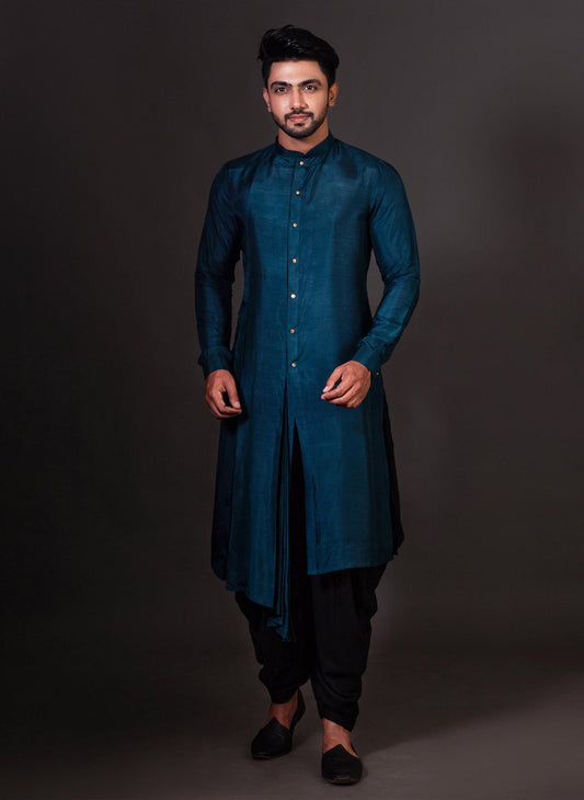 teal-indo-western-kurta-set