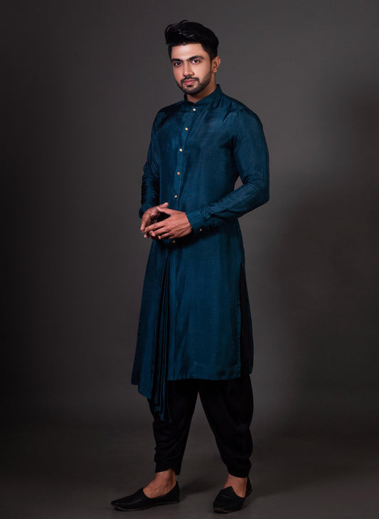 teal-indo-western-kurta-set