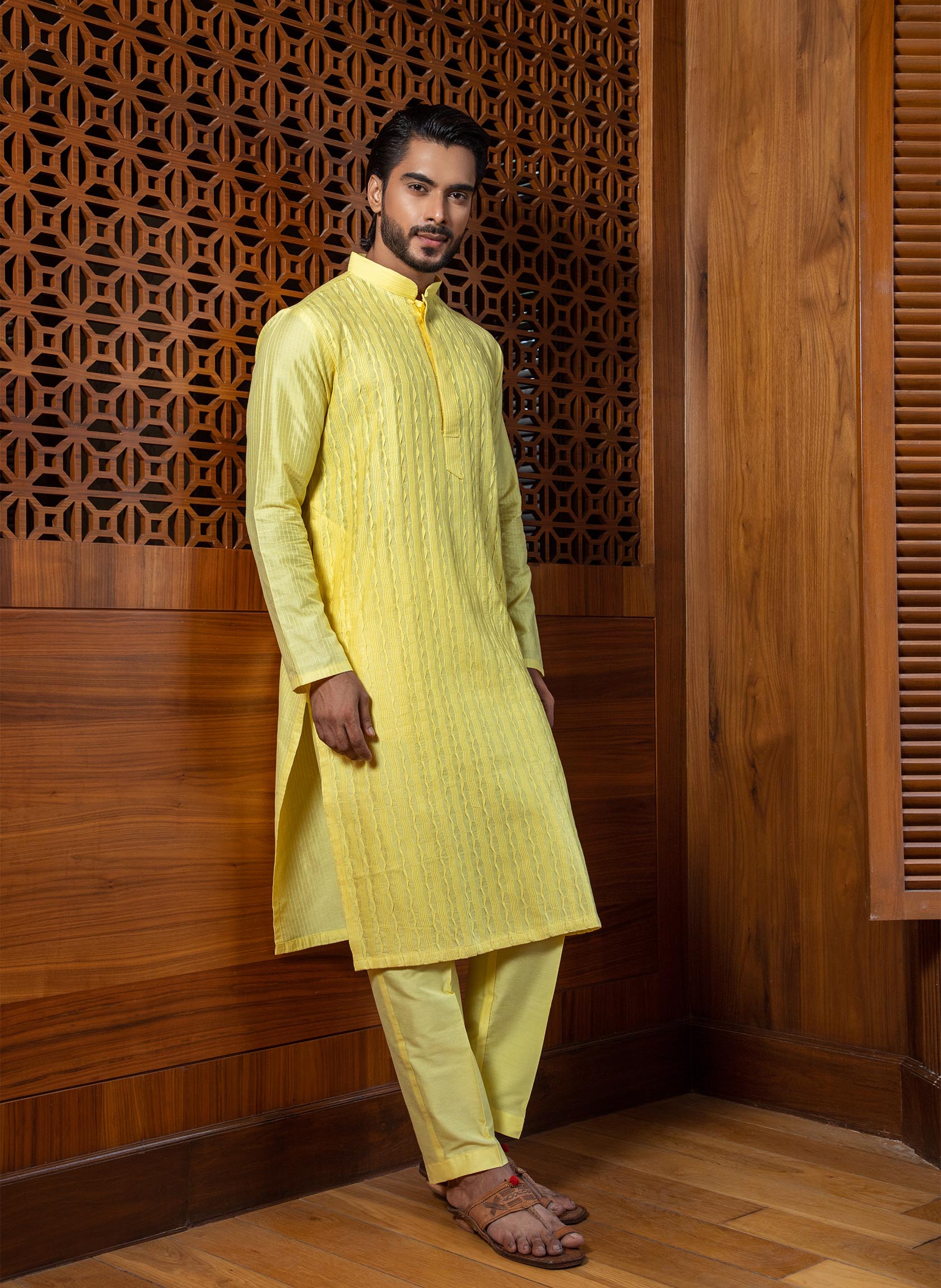 yellow-pintuck-kurta-set